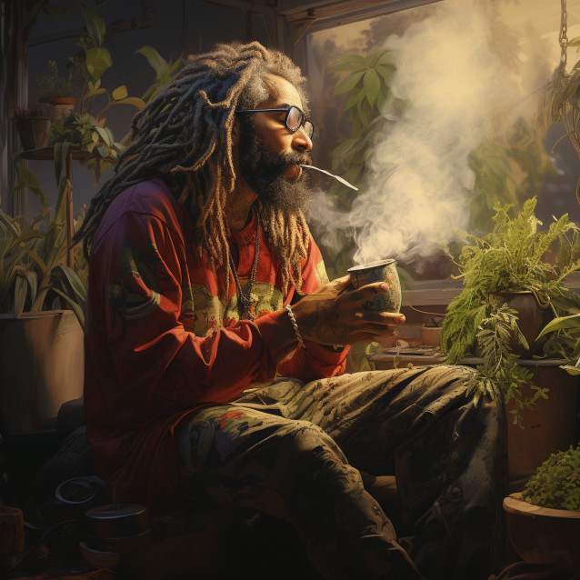 a person with dreadlocks smoking a cup